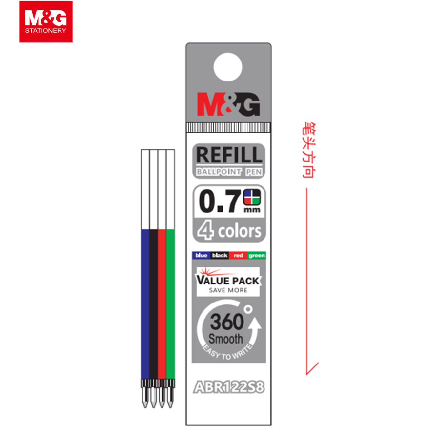 M&G Chenguang Ballpoint Pen Refills, 4 Vibrant Colors for Versatile, Reliable Writing Performance - No:ABR122S8