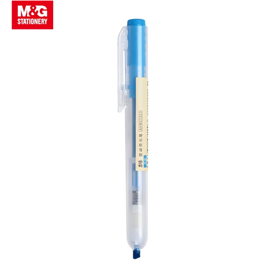 M&G Chenguang Retractable Highlighter Pen, Vibrant and Clear Highlighting, Chisel Tip - Blue - No:AHM27301