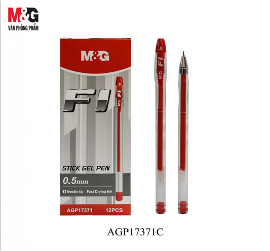M&G Chenguang Stick Gel Pen F1 0.5mm Needle Tip Fast Dry Ink 0.5mm  - Red - 1Pcs -AGP17371