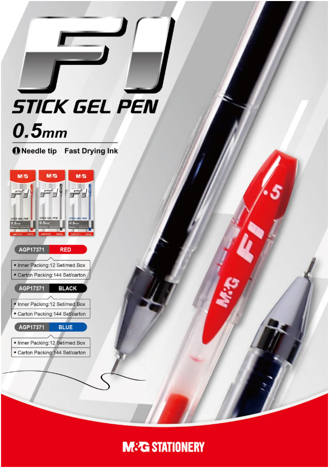 قلم جل M&amp;G Chenguang Stick F1 برأس إبرة 0.5 مم، حبر سريع الجفاف 0.5 مم - أحمر - قطعة واحدة - AGP17371