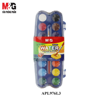 M&G Chenguang Watercolour Water Color Blocks Cake w Palette & Brush - 12 Colors - No:APL976L3