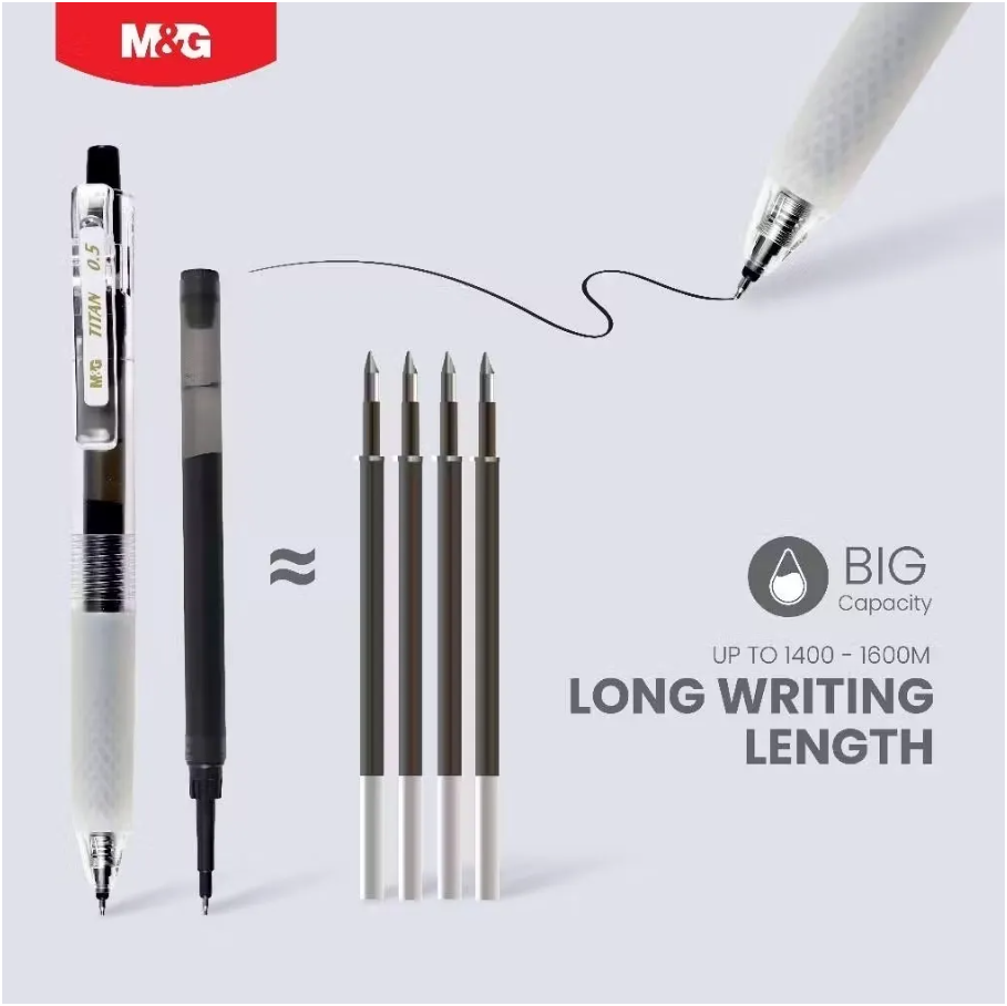M&G Chenguang Titan Retractable Gel Pen Fast Drying Smooth and Professional Writing Performance Black 0.5mm - 1pcs - No:AGPJ9071