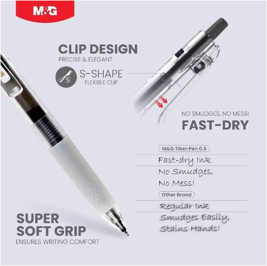 M&G Chenguang Titan Retractable Gel Pen Fast Drying Smooth and Professional Writing Performance Black 0.5mm - 1pcs - No:AGPJ9071