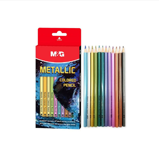 M&G Chenguang Metallic Colored Pencils, 12 Shimmering Colors for Creative Art, Scrapbooking - No:AWP39811
