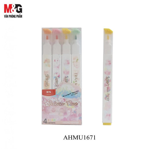 مجموعة أقلام التظليل M&amp;G Chenguang Sakura Time، تحديد نابض بالحياة، رأس مشطوف، حبر غير سام، 4 ألوان - رقم المنتج: AHMU1671