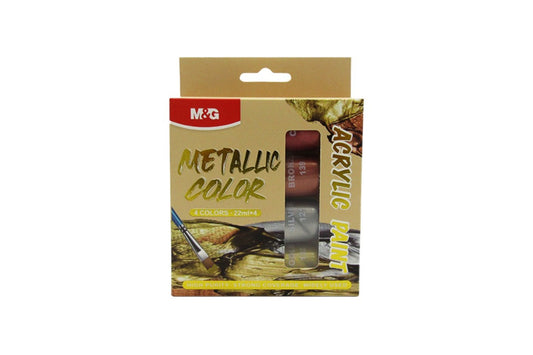 M&G Chenguang Metallic Acrylic Paint Set – 4 Shimmering Colors (22ml) for Art & Crafts - No:APL976S3