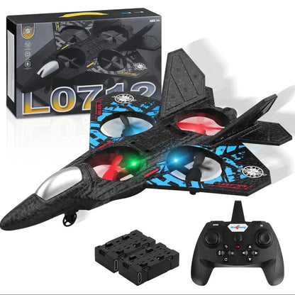 طائرة بدون طيار تعمل بالتحكم عن بعد مزودة بأضواء LED، طولها 25 سم، مزودة بجهاز تحكم عن بعد، وبطارية قابلة للشحن، ومراوح احتياطية، مناسبة للأعمار من 14 سنة فما فوق - رقم المنتج: L0712