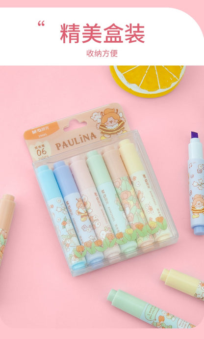 M&G Chenguang Cute Paulina Mini Highlighters Fluorescent Color - 6pcs - No:AHM29601
