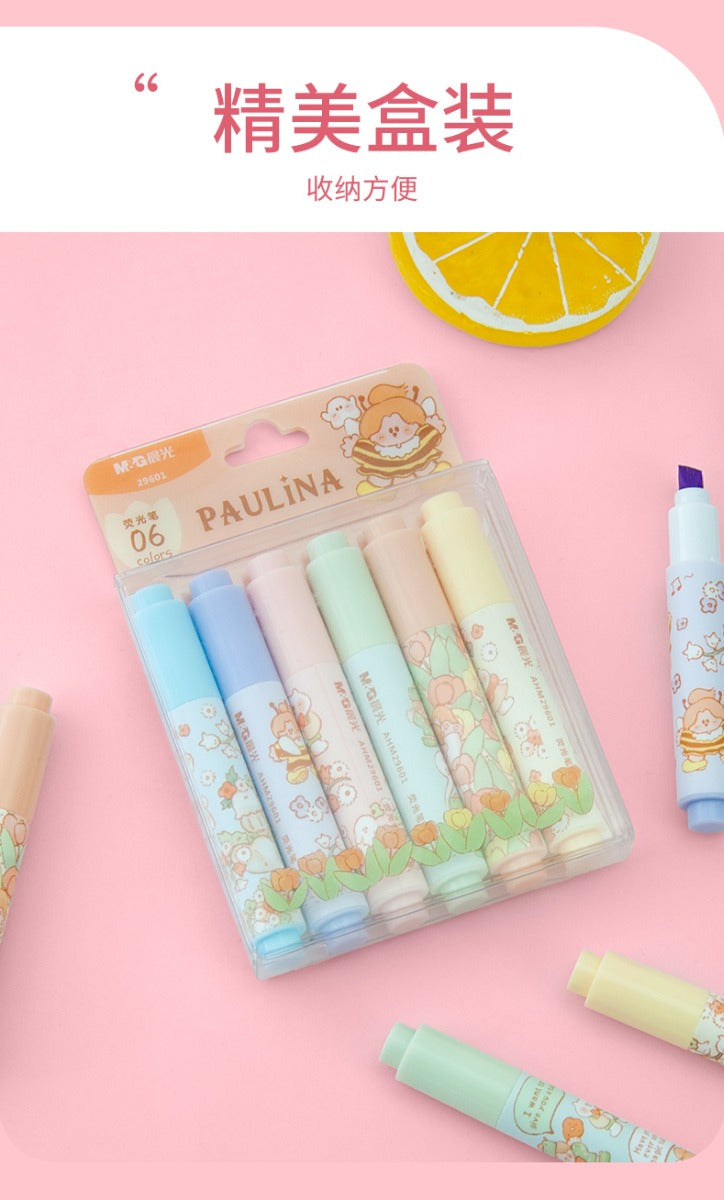M&G Chenguang Cute Paulina Mini Highlighters Fluorescent Color - 6pcs - No:AHM29601