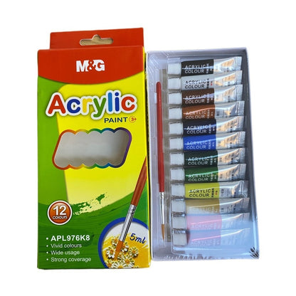 M&G Chenguang Acrylic Paint Set 12 Colors  Paint 5ml with Brush - No: APL976K8