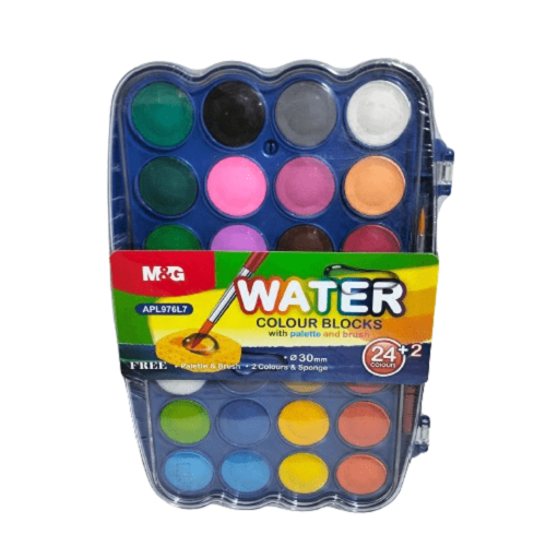 M&G Solid Water colour paints with pallete and brush 24+2 Colours No: APL976L7