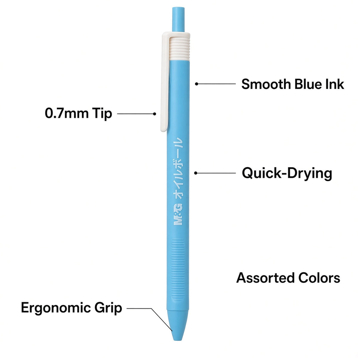 M&G Chenguang Semi Gel Pen, Smooth Writing, Blue Ink, Assorted Color Barrels 0.7mm - 1pcs - No: ABPW30S1