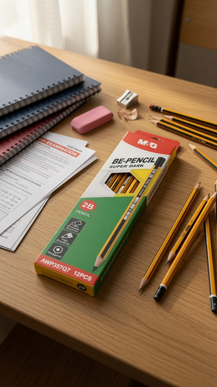 M&G Chenguang BE-PENCIL 2B Wooden Pencils – Exam Grade Hexagonal Graphite Pencils, Break-Resistant, High Erasability, Pack of 12 - No:AWP357Q7