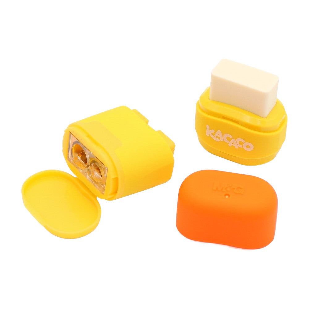 M&G Chenguang KACACO 2-in-1 Pencil Sharpener & Eraser – Dual-Hole Sharpener with Built-in Eraser, Portable School Stationery - 1pcs - No: APS912J2