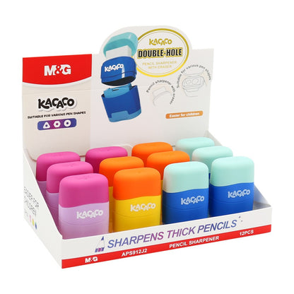 M&G Chenguang KACACO 2-in-1 Pencil Sharpener & Eraser – Dual-Hole Sharpener with Built-in Eraser, Portable School Stationery - 1pcs - No: APS912J2