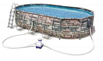 مجموعة حمام سباحة بيضاوي الشكل من الفولاذ المقاوم للصدأ من بيست واي، مقاس 610×366×122 سم - رقم: 56719