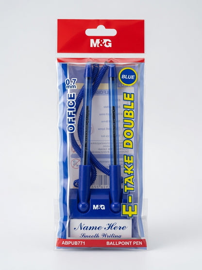 M&G Chenguang Desk 2 Ballpoint Pen with Chain & Adhesive Base Blue Ink Office & Reception Counter Pen 0.7mm - No:ABPUB771
