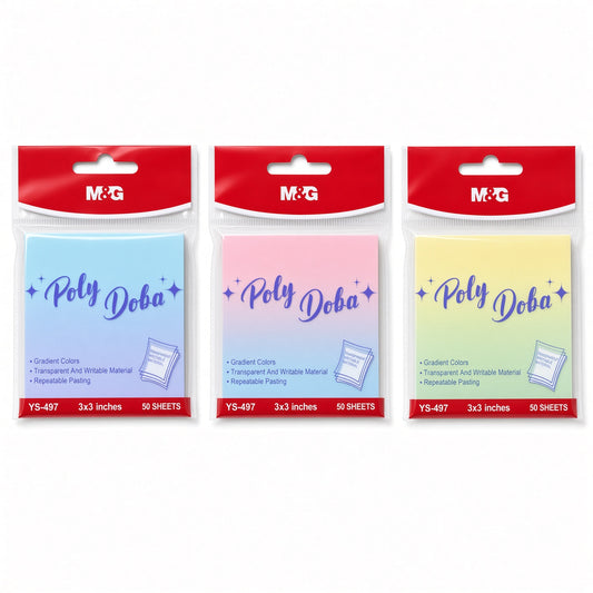 M&G Chenguang Poly Doba Sticky Notes – Gradient Colors, Transparent & Writable, Repositionable, 50 Sheets, 3 × 3 Inches - 1pcs - No: YS-497