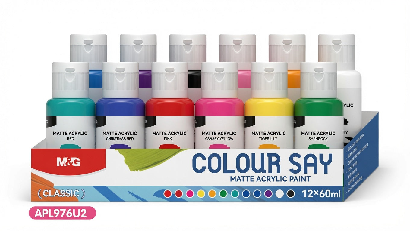 M&G Chenguang Colour Say Matte Acrylic Paint Set – 12 Classic Colors × 60ml | Rich Pigment | Fast Drying | Multi-Surface Acrylic Paint for Canvas, Wood, Paper & Crafts - No: APL976U12