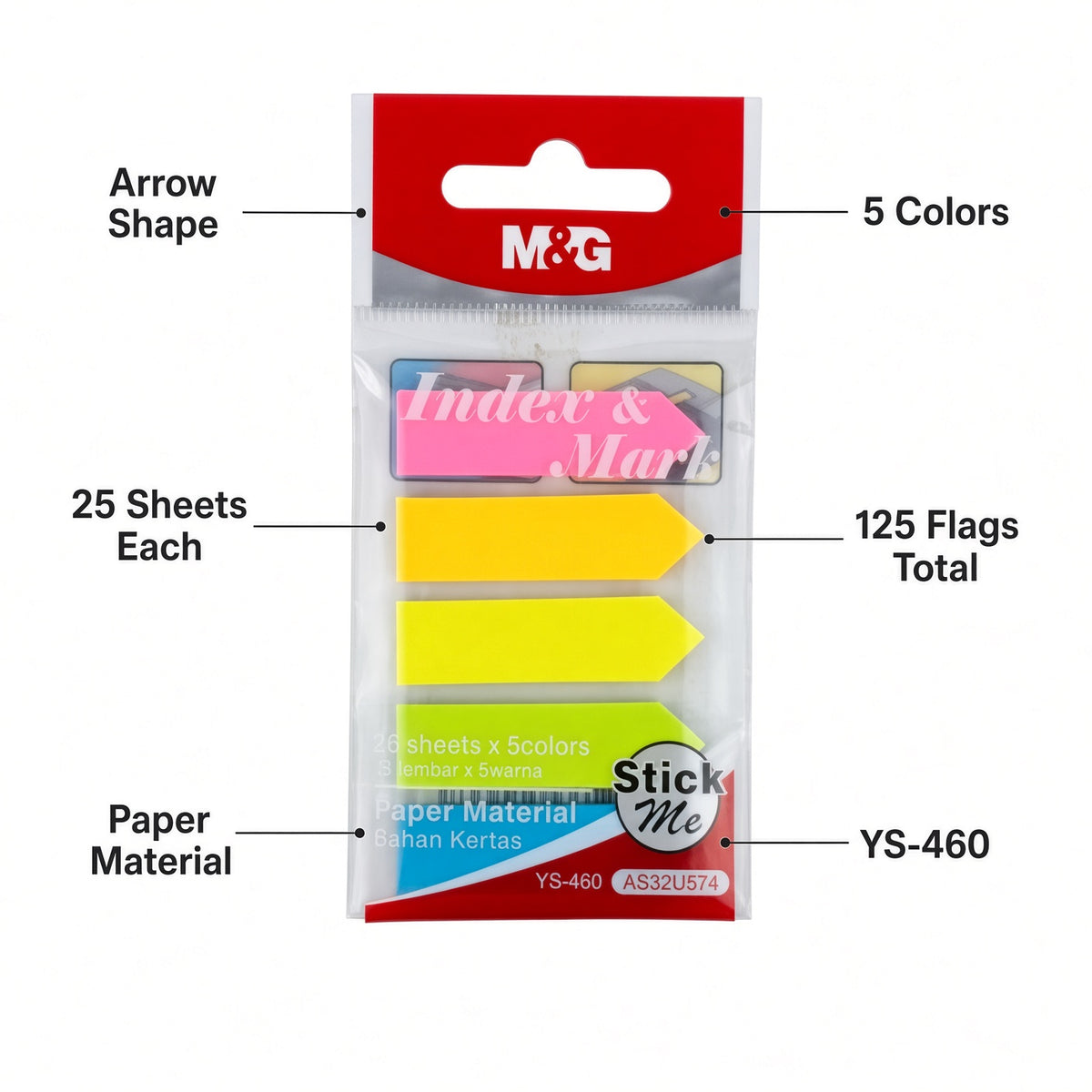 M&G Chenguang Index & Mark Sticky Page Flags – 5 Colors, 25 Sheets Each – Paper Material – No: YS-460