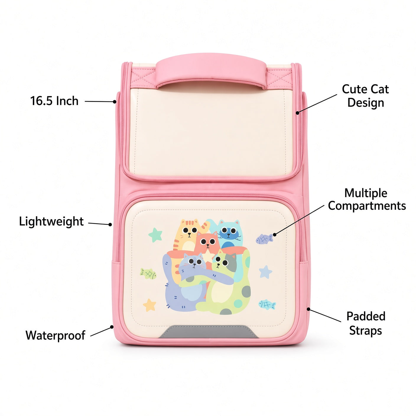 M&G Chenguang 16.5-Inch Kids School Backpack – Lightweight Waterproof School Bag with Cute Cat Design - No: ABB904R7A