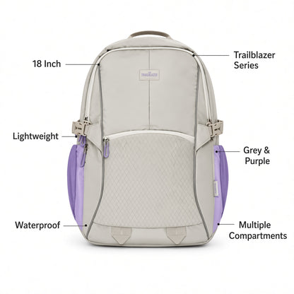 M&G Chenguang Trailblazer 18-Inch School Backpack – Lightweight, Comfortable & Water-Resistant, Grey & Purple - No: ABB904V2M5