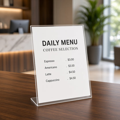 KEJEA Acrylic Sign Holder, Acrylic Poster, A5 L Shape, Display Poster Stand, Sign Holder, Clear Acrylic Counter Poster Sign Display