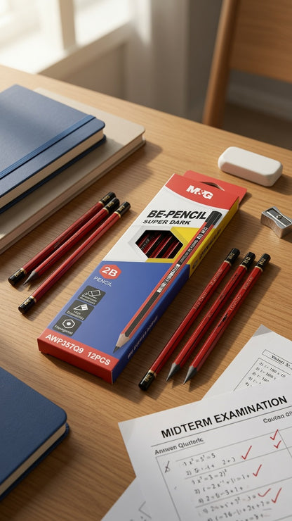 M&G Chenguang BE-PENCIL 2B Wooden Pencils – Super Dark Graphite, Break-Resistant, High Erasability, Hexagonal Barrel, Pack of 12 - No: AWP357Q9