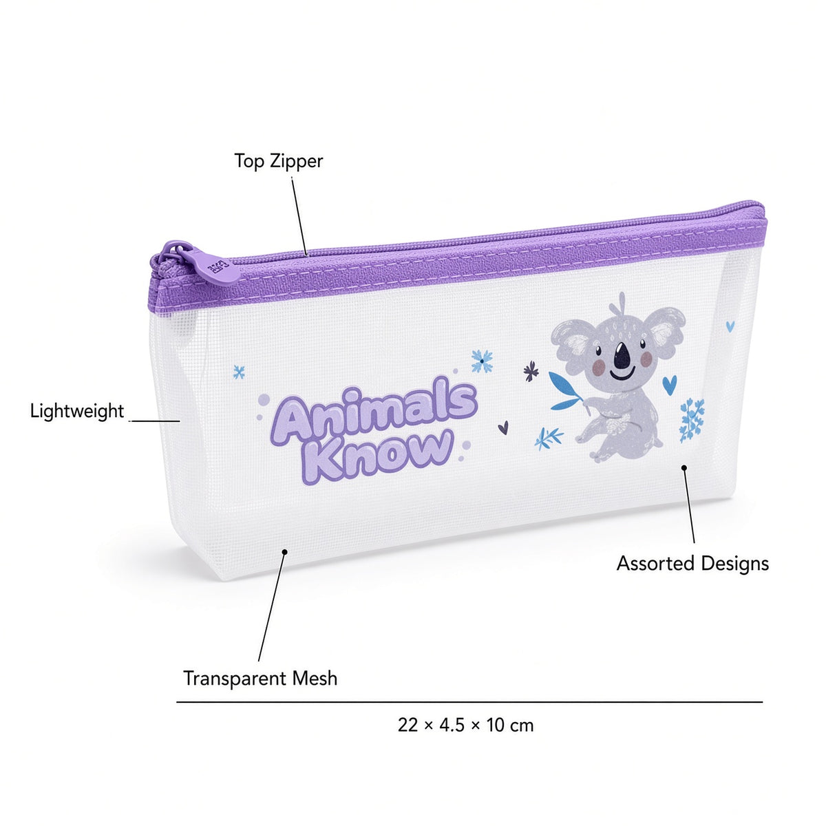 M&G Chenguang Animals Know Mesh Pencil Case – Transparent Zipper Pencil Pouch, 22 × 4.5 × 10 cm - 1pcs – No: APB932CD