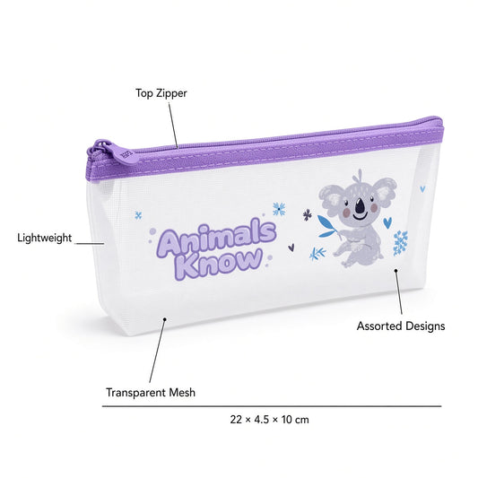 M&G Chenguang Animals Know Mesh Pencil Case – Transparent Zipper Pencil Pouch, 22 × 4.5 × 10 cm - 1pcs – No: APB932CD