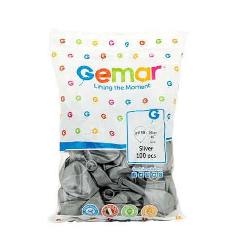 بالون فضي 26 سم GM90 - 100 قطعة 