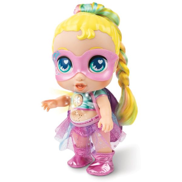 دمية رائعة فائقة الجمال مع حيوان أليف، فستان لامع، شعر أشقر، قوة خارقة - رقم: SC042A2