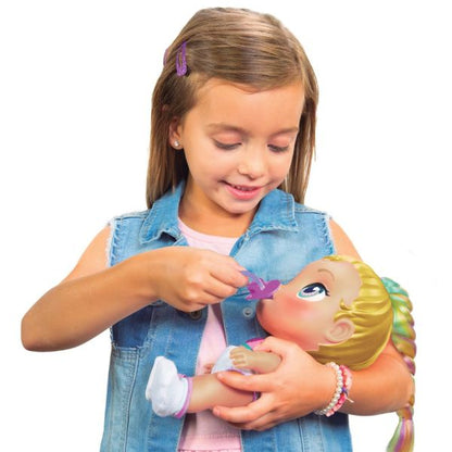 دمية رائعة فائقة الجمال مع حيوان أليف، فستان لامع، شعر أشقر، قوة خارقة - رقم: SC042A2