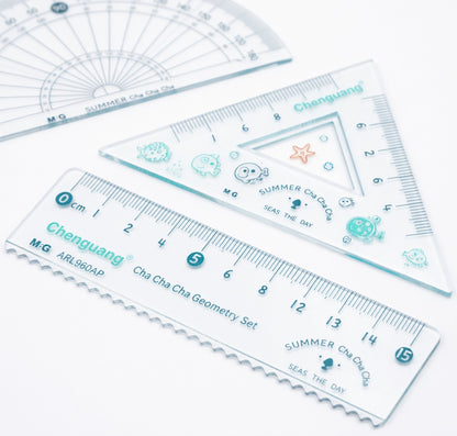 M&G Chenguang Cha Cha Cha Geometrical Set, Fun Measuring Tools, Durable Plastic - 15cm - No:ARL960AP