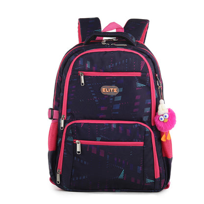 Elite Casual Backpack Big Capacity Backpack fit 15.6 inch Laptop size 19 inch With plush keychain - Geometric pattern of pink