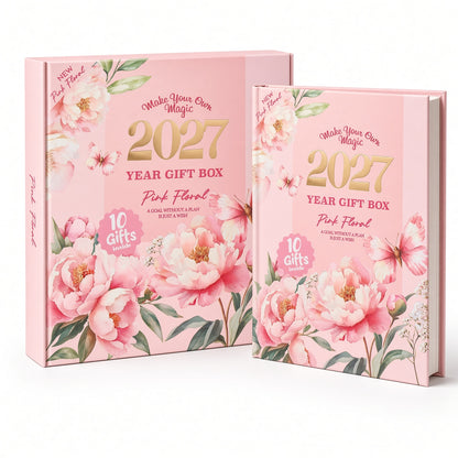 Mofakera Pinky Floral 2027 Year Gift Box – Luxury A5 Daily Planner & 10-Piece Stationery Gift Set - Pink ( Agenda )