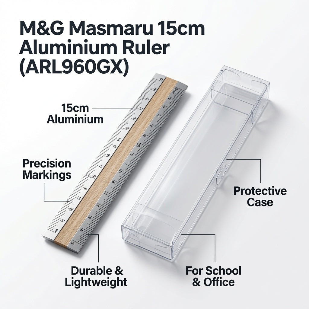 M&G Chenguang Masmaru 15cm Aluminium Ruler with Protective Case – Precision Measuring Ruler for School, Office & Drawing - 1pcs - No: ARL960GX