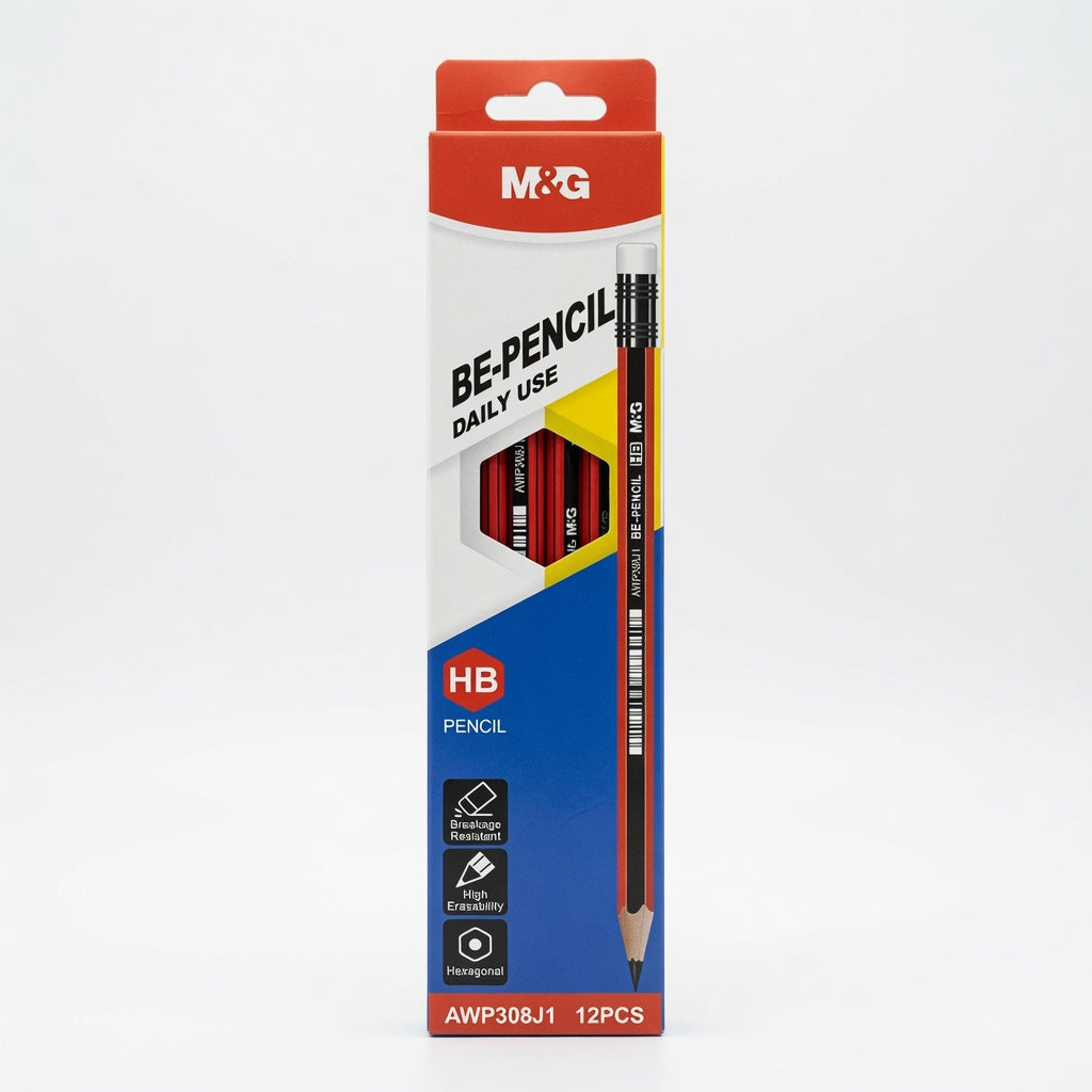 M&G Chenguang BE-PENCIL HB Wooden Pencils – Premium Graphite Pencils, Break-Resistant, High Erasability, Hexagonal Barrel, Pack of 12 - No: AWP308J1