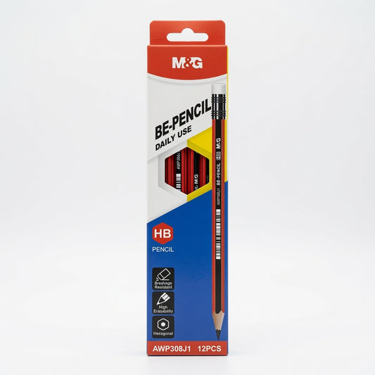 M&G Chenguang BE-PENCIL HB Wooden Pencils – Premium Graphite Pencils, Break-Resistant, High Erasability, Hexagonal Barrel, Pack of 12 - No: AWP308J1