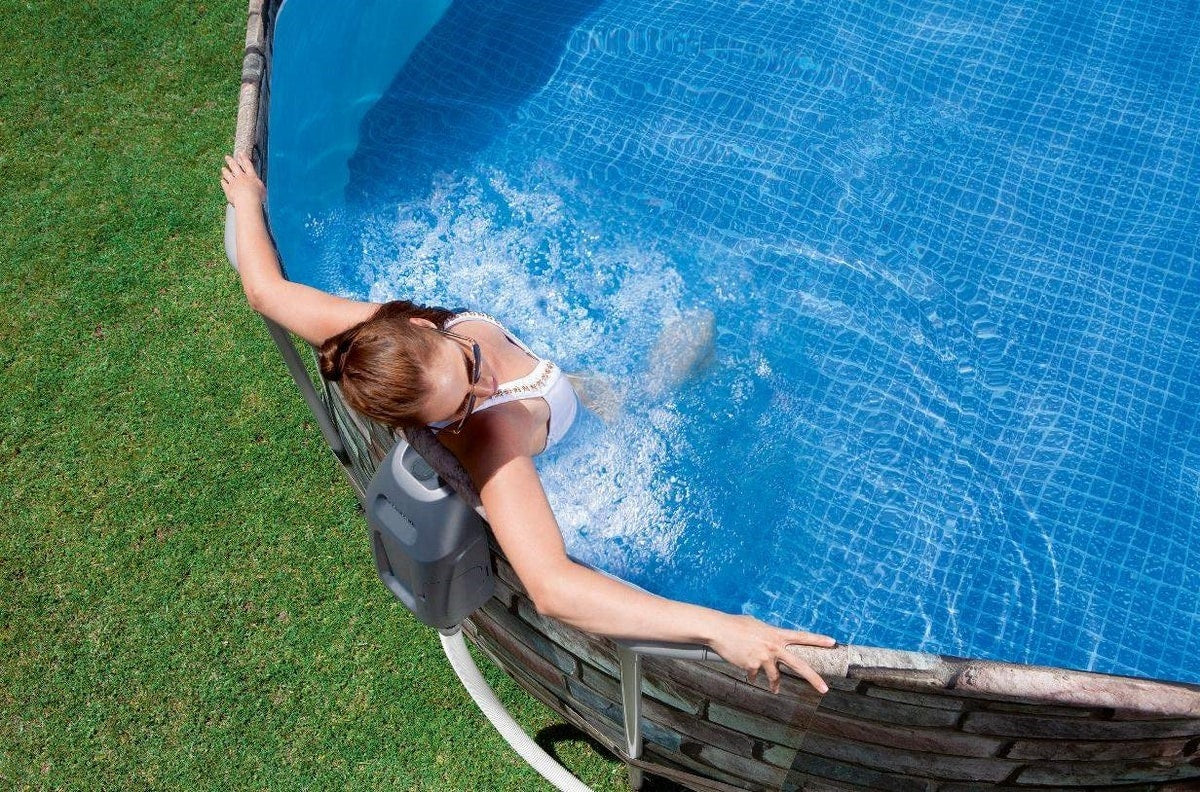 مجموعة حمام سباحة بيضاوي الشكل من الفولاذ المقاوم للصدأ من بيست واي، مقاس 610×366×122 سم - رقم: 56719