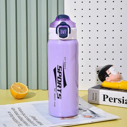 Sports Stainless Steel Water Bottle 600ml | Leak Proof Vacuum Insulated Flask | Hot & Cold Thermos Bottle with Strap for Gym, School, Office & Travel