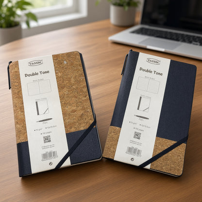 Yassin Double Tone Notebook A5, 192 Pages, 70 GSM, 8mm Ruled, Elastic Closure, Premium Cover, Pen Included - 1pcs - No: 1321