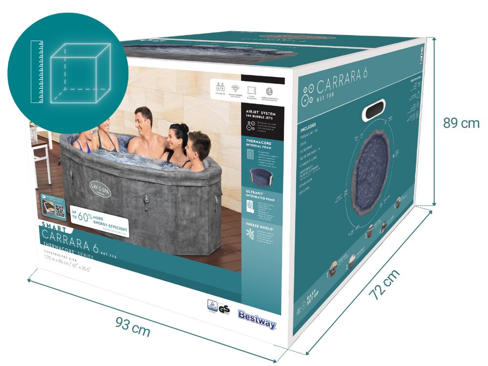 حوض استحمام صلب للحديقة من بيست واي لاي-زي-سبا كارارا، 170 سم × 61 سم - رقم: 6001V