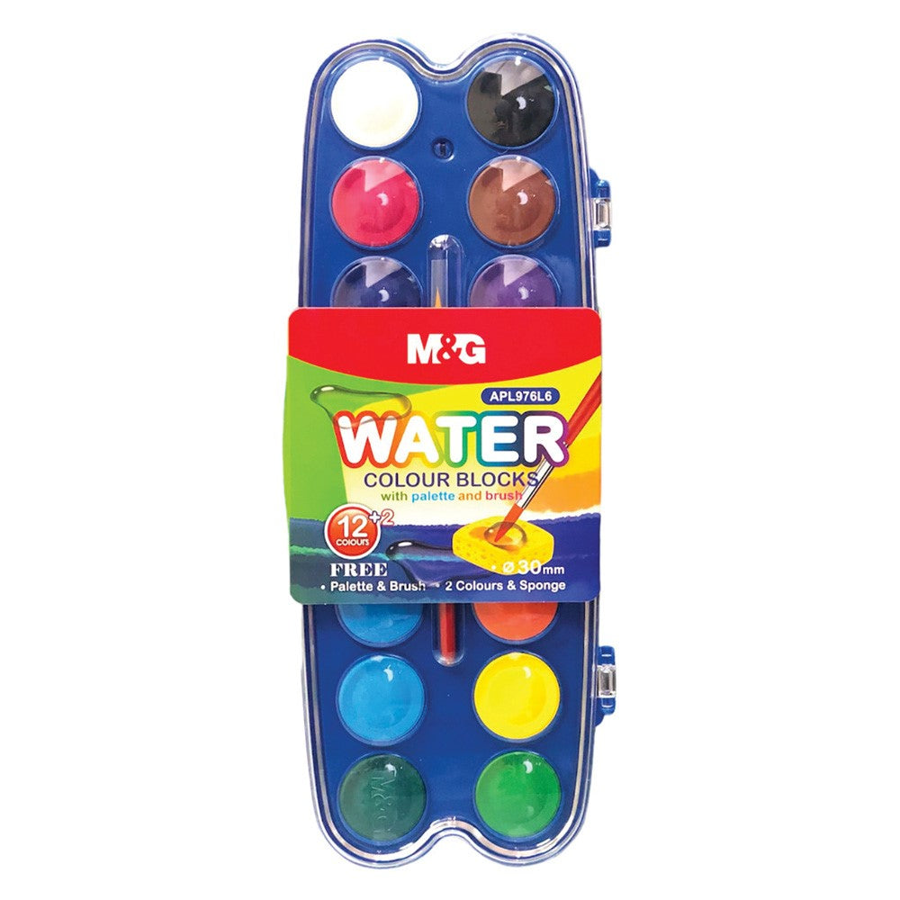 M&G Solid Water colour paints with pallete and brush 12+2 Colours No: APL976L6