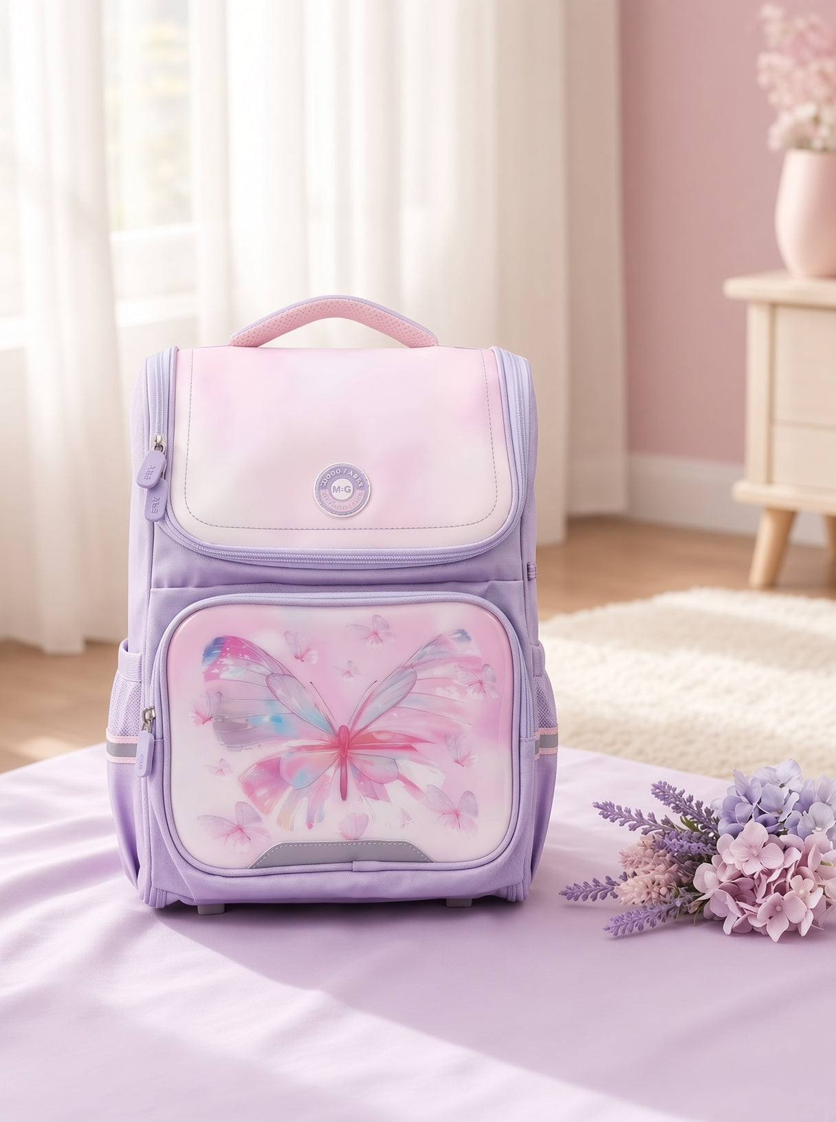 M&G Chenguang 16.5-Inch Girls School Backpack – Lightweight Waterproof School Bag with Butterfly Design - No: ABB904S1
