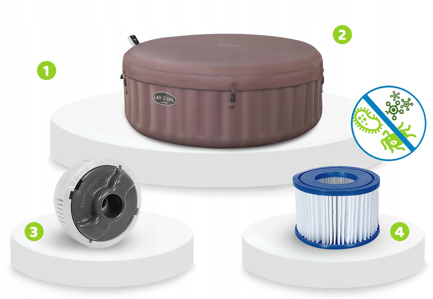 حوض استحمام ساخن قابل للنفخ من بيست واي لاي-زي-سبا هاواي، موفر للطاقة، مزود بنظام نفث هواء ذكي، مع تحكم عبر تطبيق، يتسع لـ 4-6 أشخاص، أبعاده 1.96 متر × 71 سم - رقم: 6001G