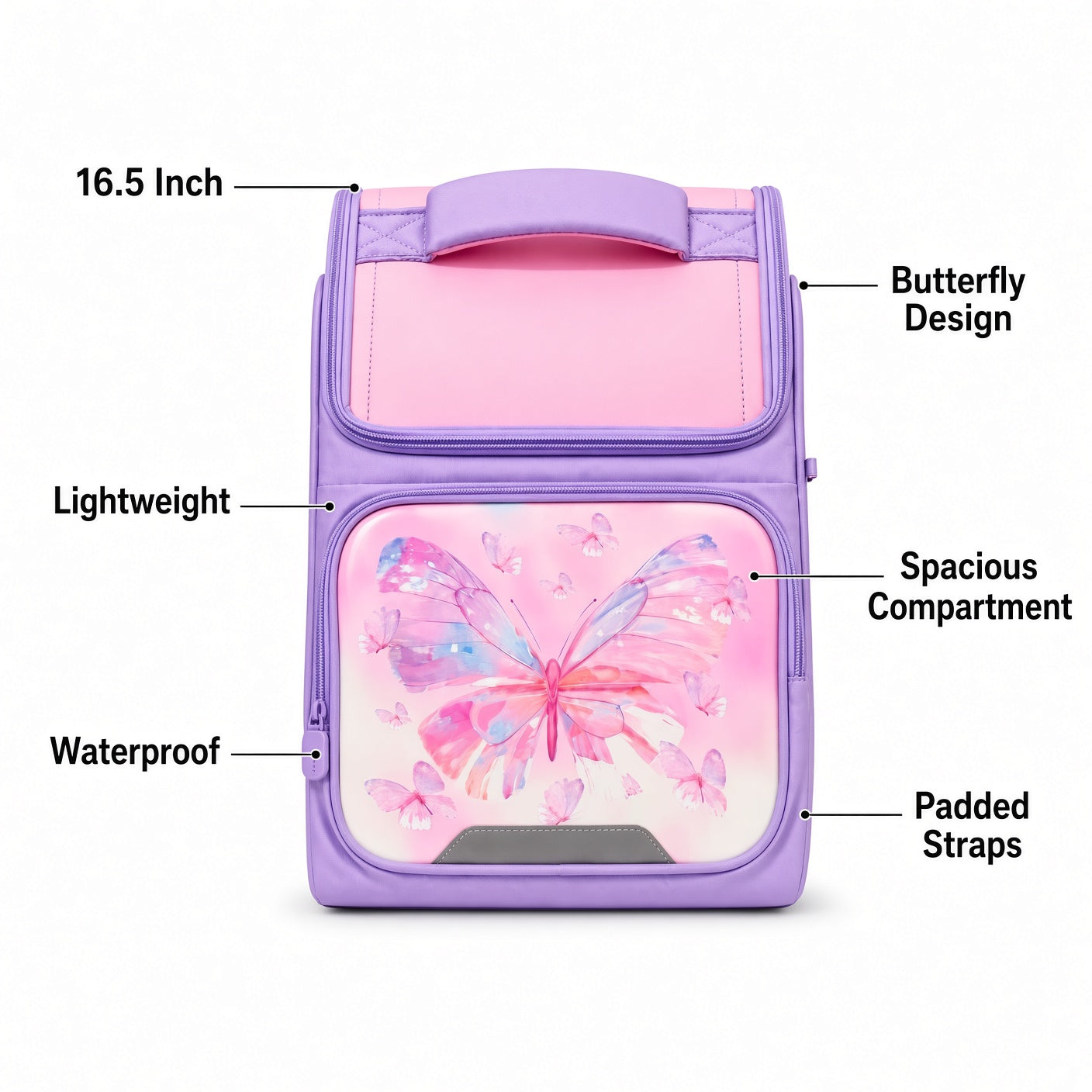 M&G Chenguang 16.5-Inch Girls School Backpack – Lightweight Waterproof School Bag with Butterfly Design - No: ABB904S1