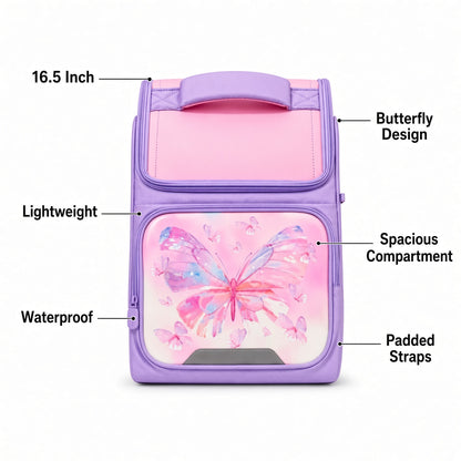 M&G Chenguang 16.5-Inch Girls School Backpack – Lightweight Waterproof School Bag with Butterfly Design - No: ABB904S1