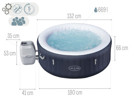 حوض استحمام ساخن قابل للنفخ من بيست واي لاي-زي-سبا ميامي، موفر للطاقة، مزود بنظام نفث الهواء، يتسع لشخصين إلى أربعة أشخاص، أبعاده 1.80 متر × 66 سم - رقم المنتج: 6001C