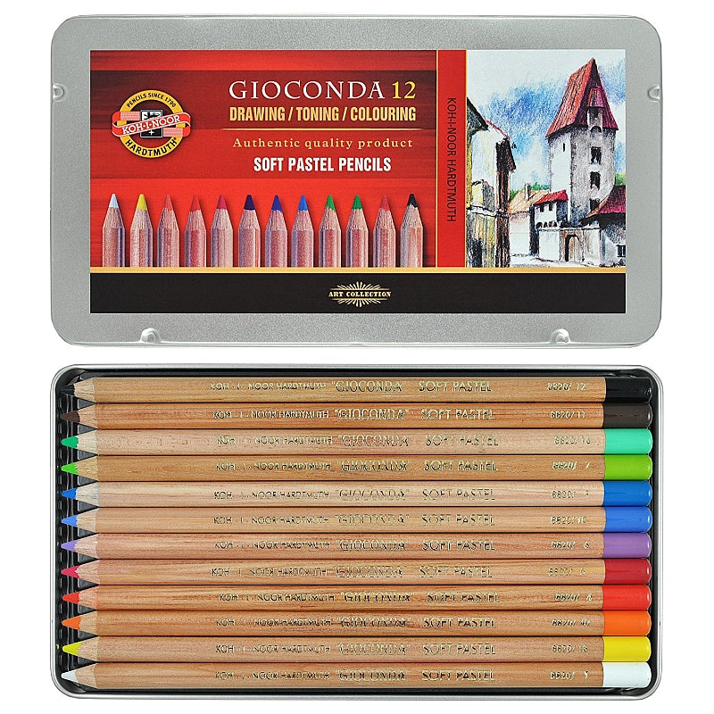 Koh-I-Noor Set of pastel pencils Gioconda 12 colors in Metal box - No:8827012005PL
